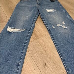 High Rise Distressed Blue Jeans